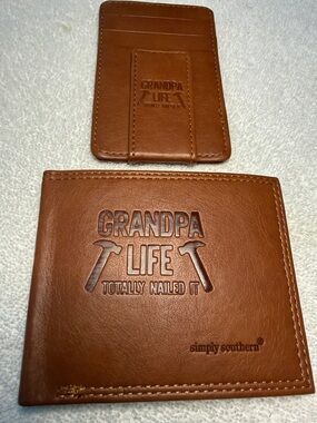 Simply Southern Brown "Grandpa Life" Leather Wallet and Money Clip & Card Holder